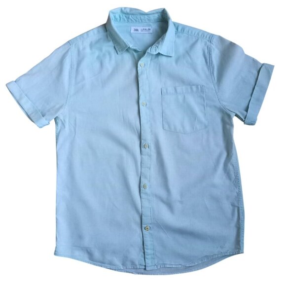 Zara Other - ZARA Boys Light Blue Button Down Shirt Size 13-14 (164 cm) Short Sleeve